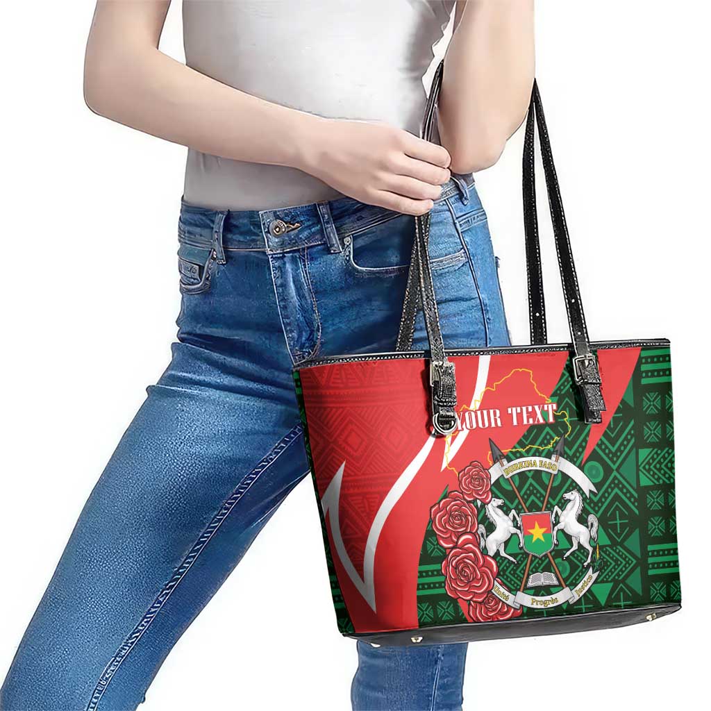 Personalised Burkina Faso Republic Day Leather Tote Bag Happy 66th Anniversary - Bogolan Pattern - Wonder Print Shop