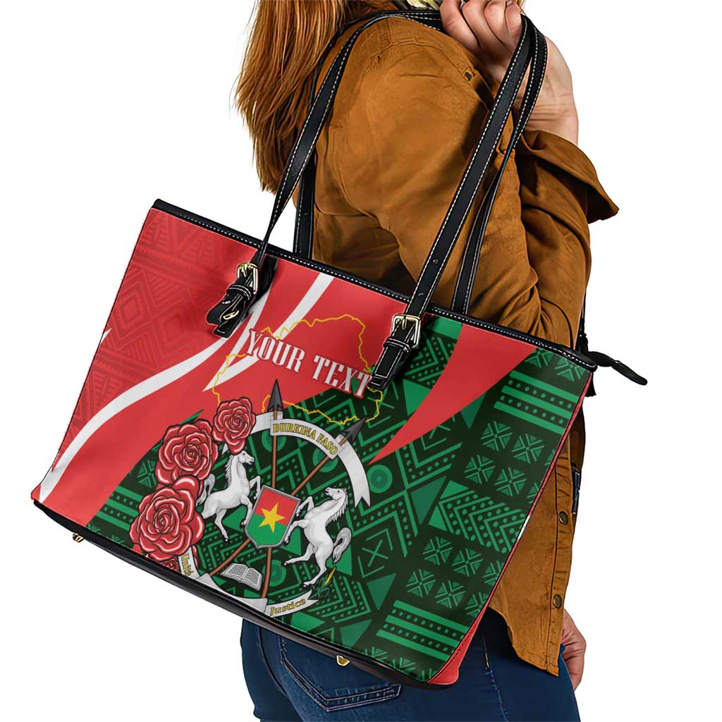 Personalised Burkina Faso Republic Day Leather Tote Bag Happy 66th Anniversary - Bogolan Pattern - Wonder Print Shop