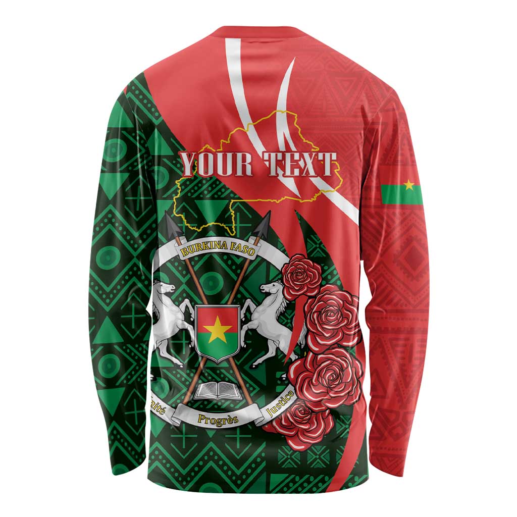 Personalised Burkina Faso Republic Day Long Sleeve Shirt Happy 66th Anniversary - Bogolan Pattern - Wonder Print Shop