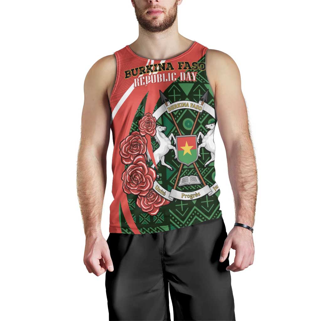 Personalised Burkina Faso Republic Day Men Tank Top Happy 66th Anniversary - Bogolan Pattern - Wonder Print Shop