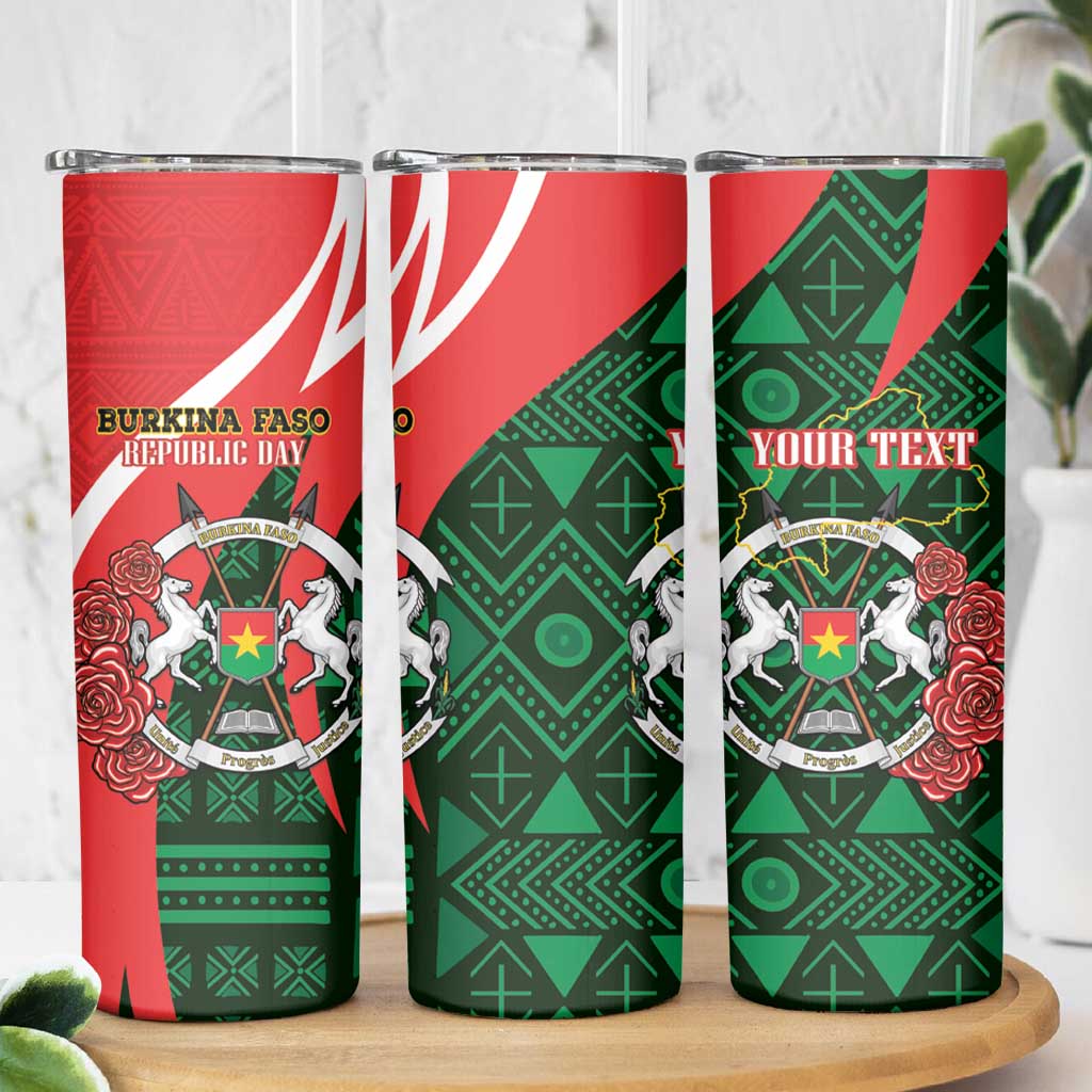 Personalised Burkina Faso Republic Day Skinny Tumbler Happy 66th Anniversary - Bogolan Pattern - Wonder Print Shop