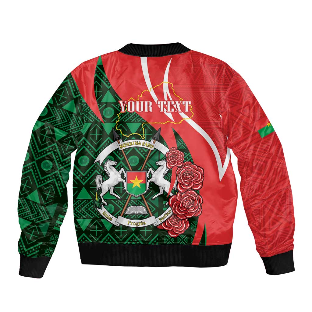 Personalised Burkina Faso Republic Day Sleeve Zip Bomber Jacket Happy 66th Anniversary - Bogolan Pattern - Wonder Print Shop