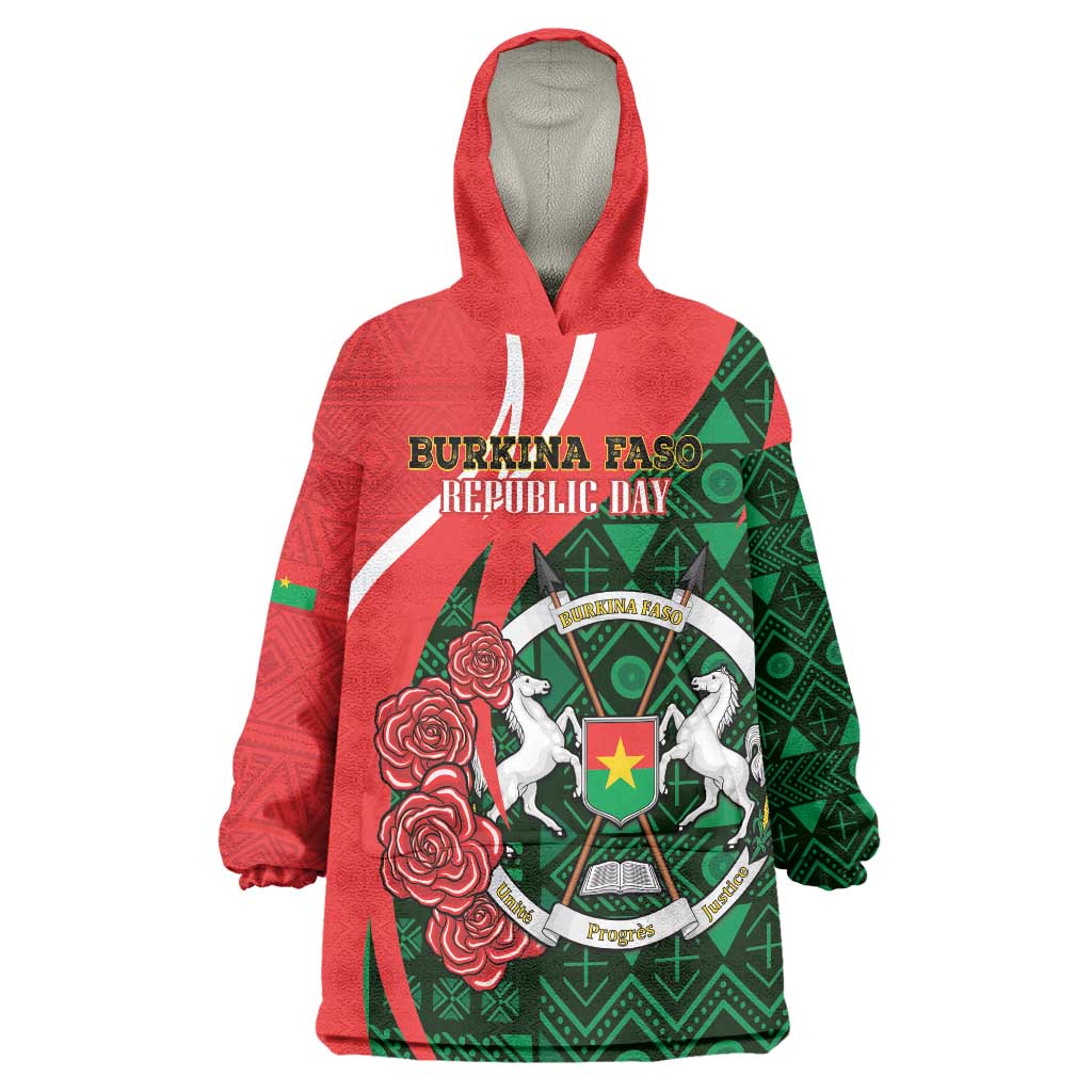 Personalised Burkina Faso Republic Day Wearable Blanket Hoodie Happy 66th Anniversary - Bogolan Pattern - Wonder Print Shop