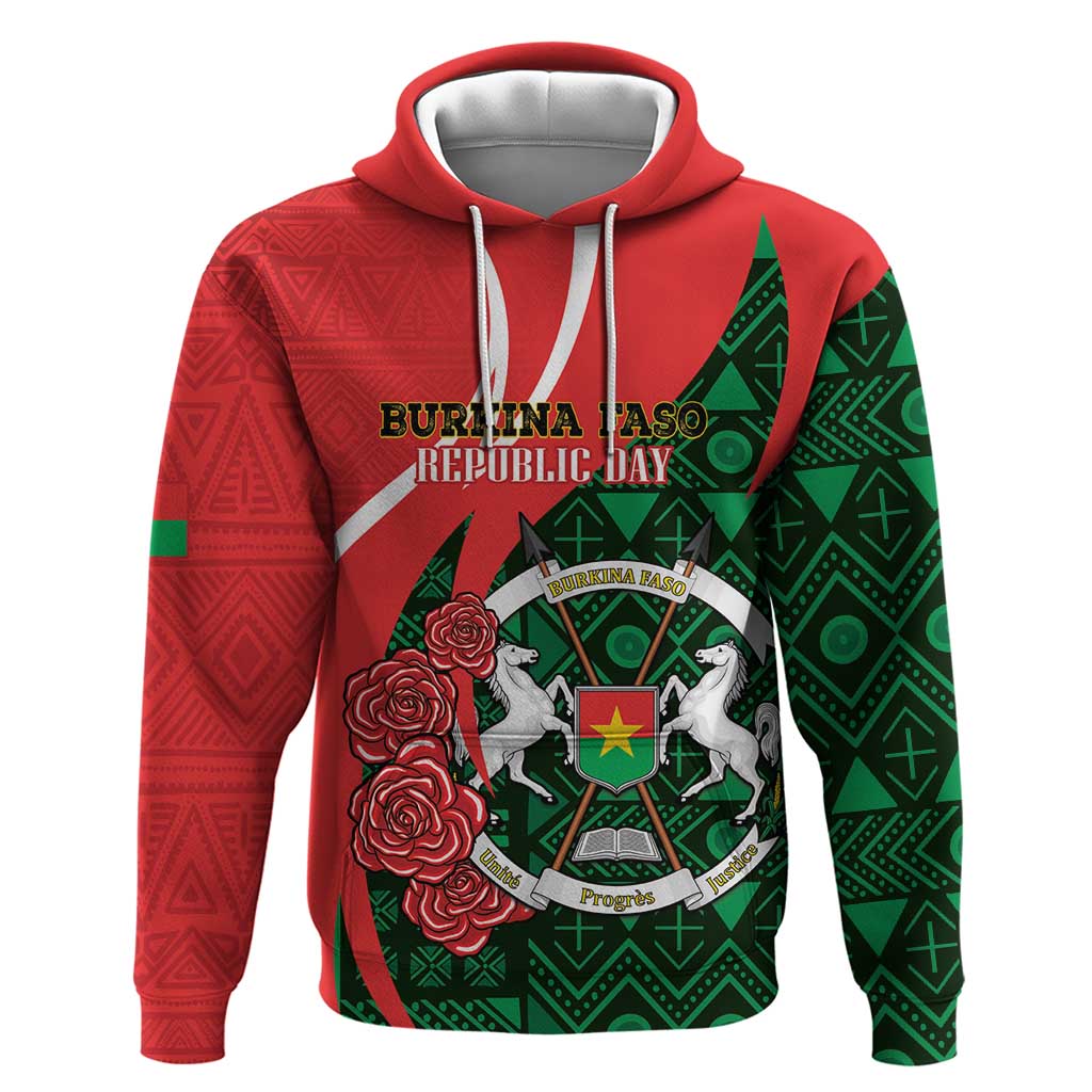 Personalised Burkina Faso Republic Day Zip Hoodie Happy 66th Anniversary - Bogolan Pattern - Wonder Print Shop