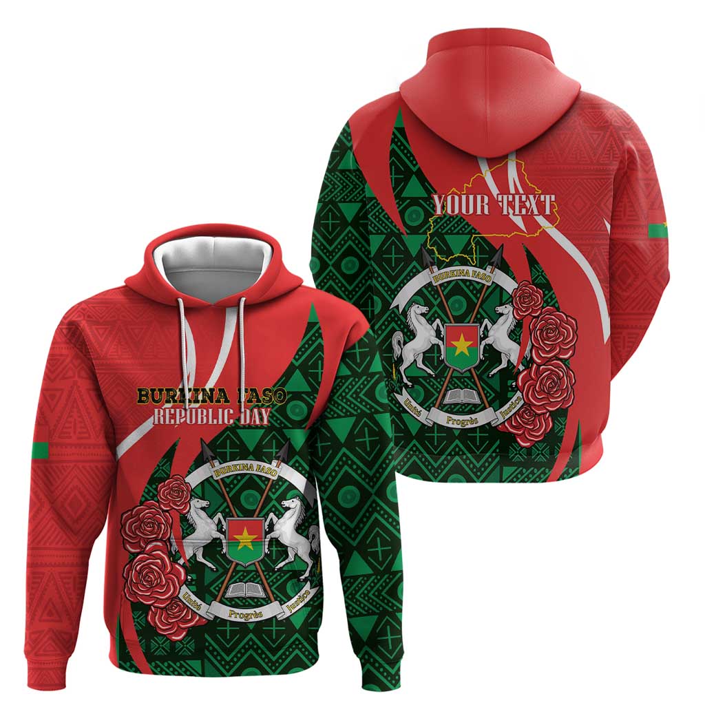 Personalised Burkina Faso Republic Day Zip Hoodie Happy 66th Anniversary - Bogolan Pattern - Wonder Print Shop