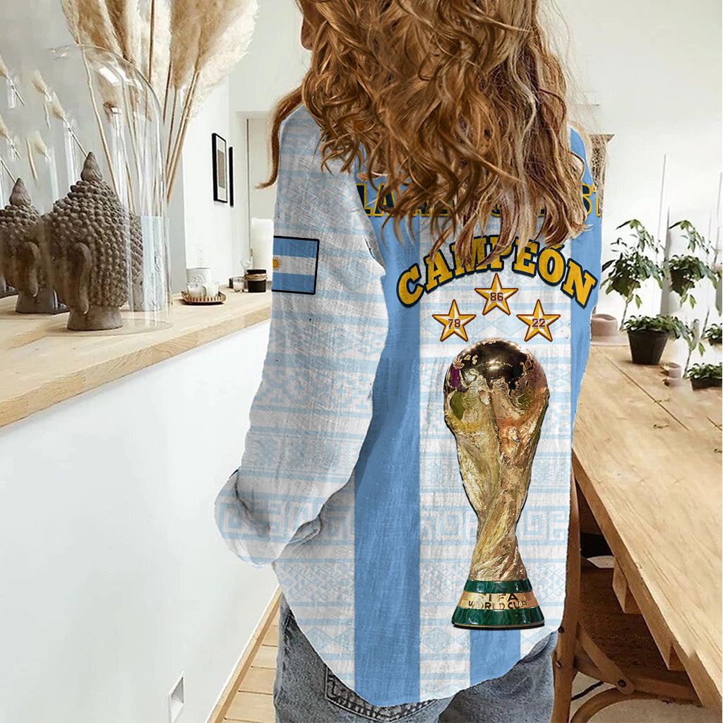 Argentina Football Women Casual Shirt World Cup La Albiceleste 3rd Champions Proud - Wonder Print Shop
