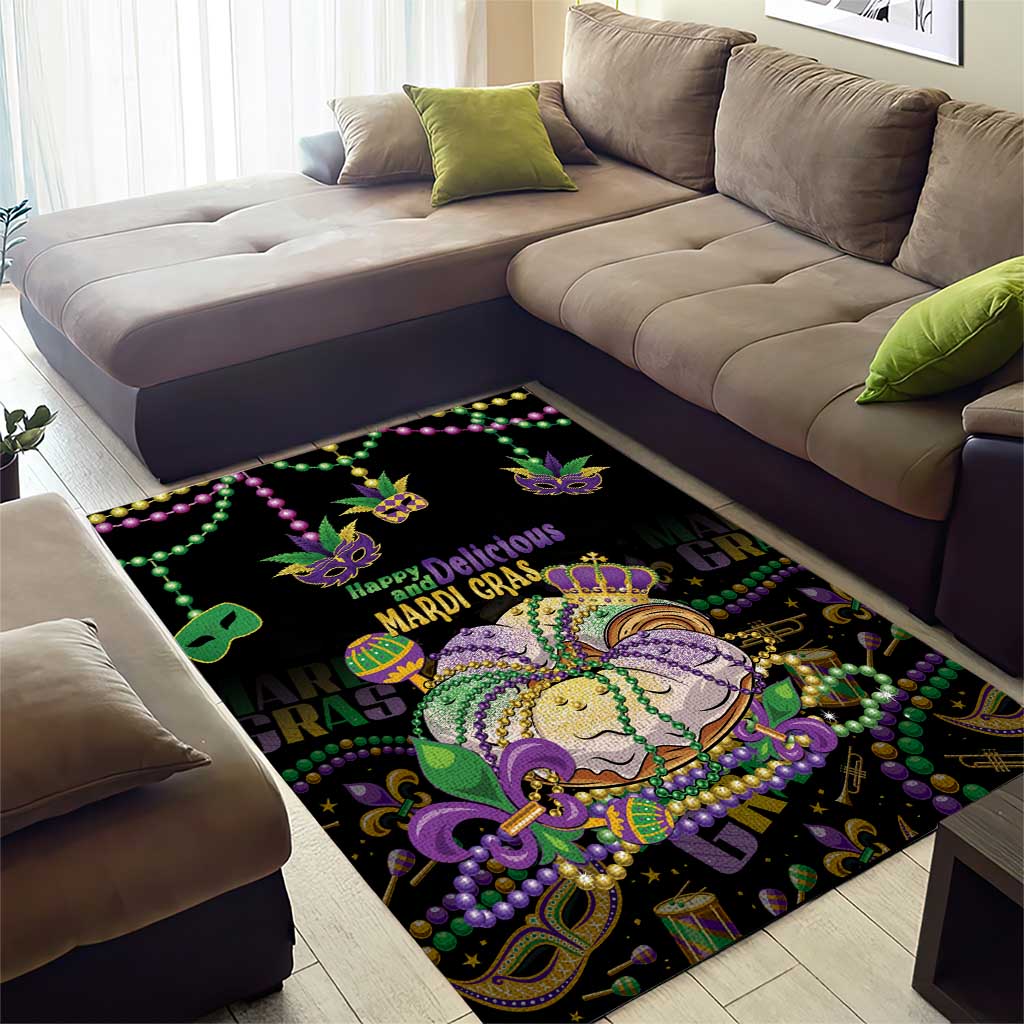 Happy And Delicious Mardi Gras Area Rug King Cake And Luxury Beadeds - Wonder Print Shop