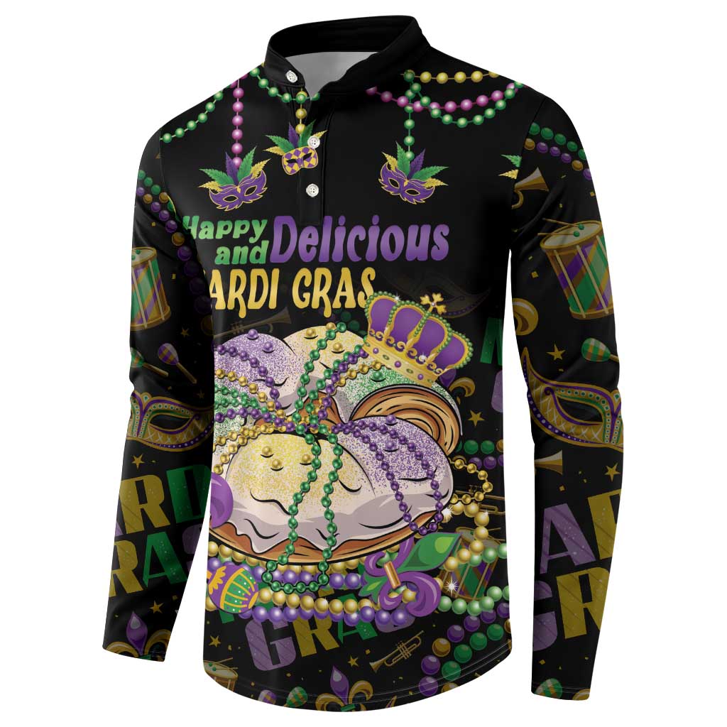Happy And Delicious Mardi Gras Button Sweatshirt King Cake And Luxury Beadeds - Wonder Print Shop