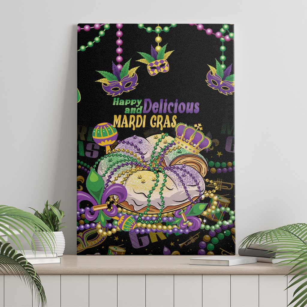 Happy And Delicious Mardi Gras Canvas Wall Art King Cake And Luxury Beadeds - Wonder Print Shop