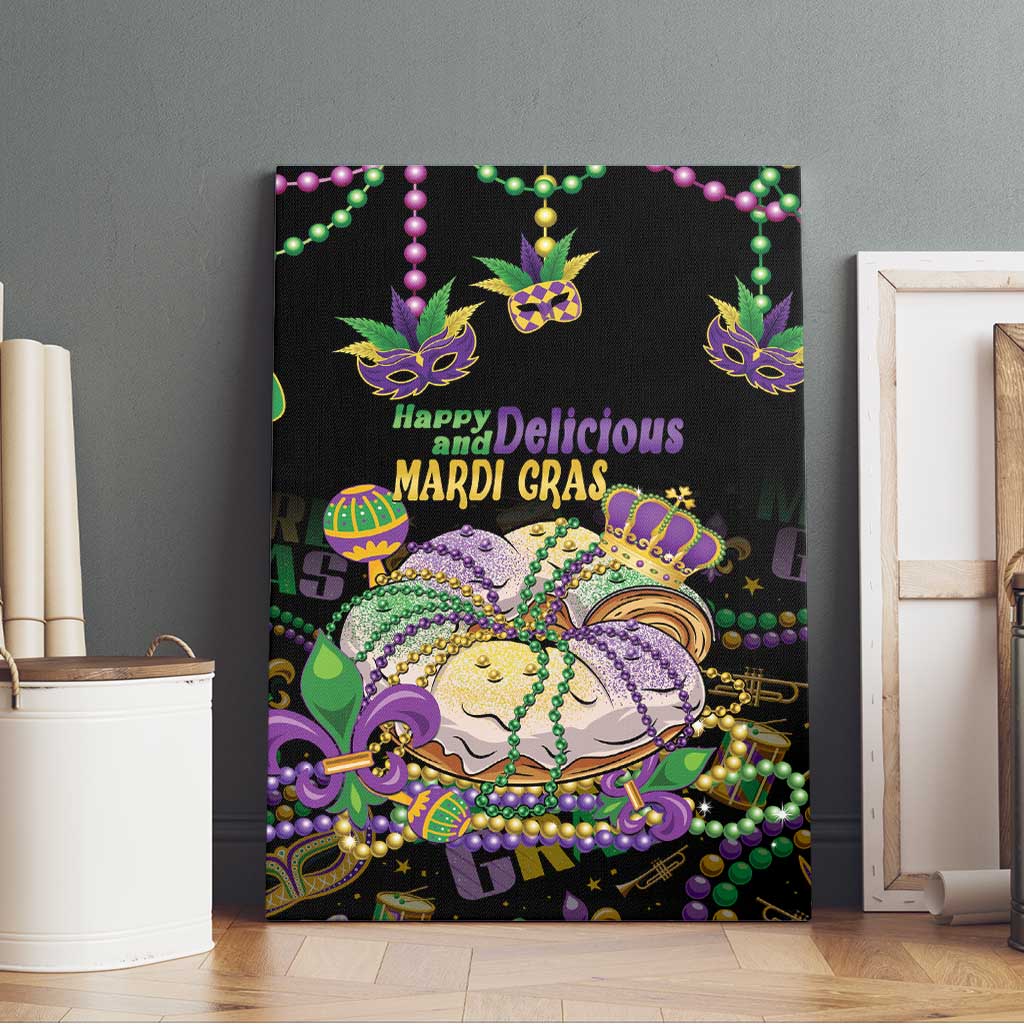 Happy And Delicious Mardi Gras Canvas Wall Art King Cake And Luxury Beadeds - Wonder Print Shop