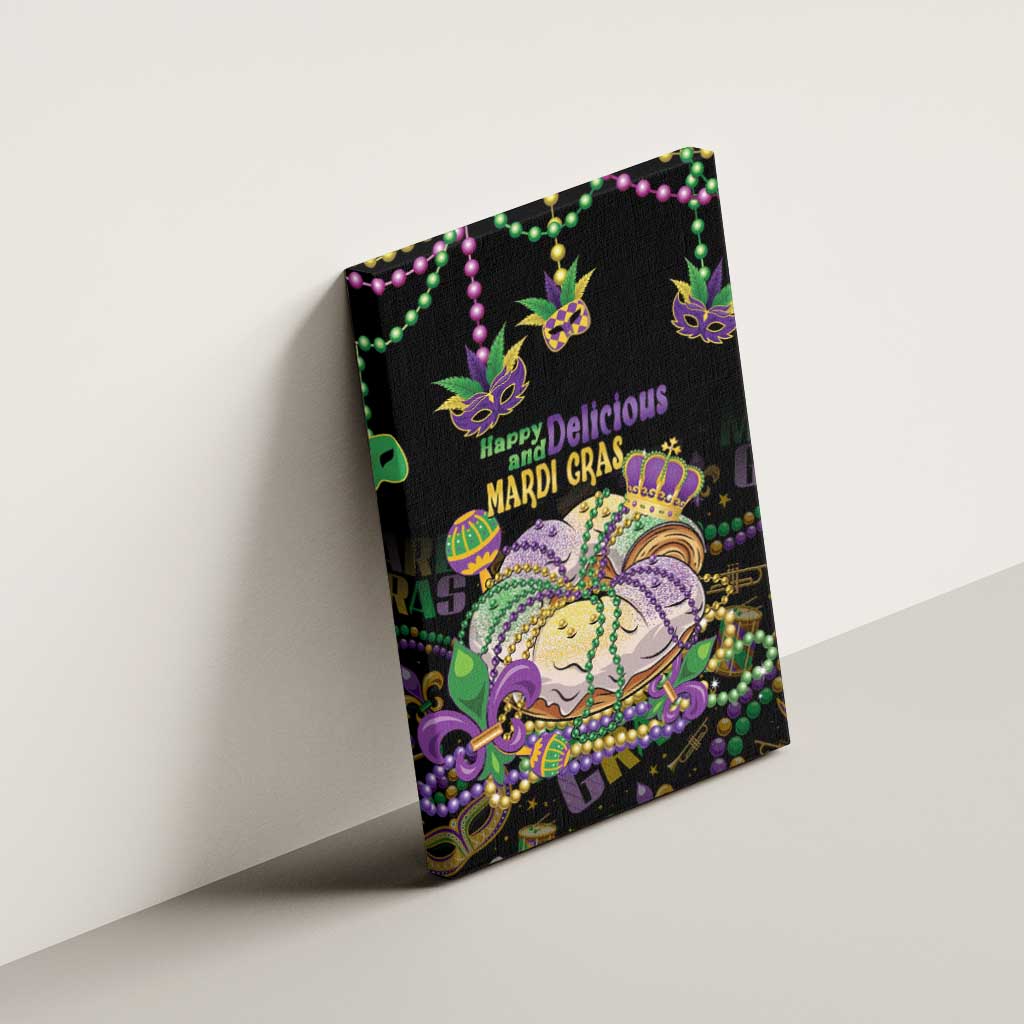 Happy And Delicious Mardi Gras Canvas Wall Art King Cake And Luxury Beadeds - Wonder Print Shop