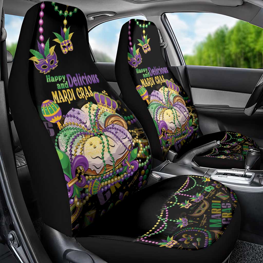Happy And Delicious Mardi Gras Car Seat Cover King Cake And Luxury Beadeds - Wonder Print Shop