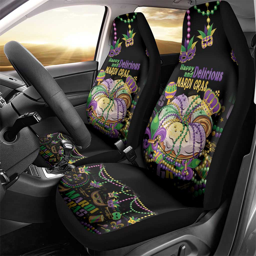 Happy And Delicious Mardi Gras Car Seat Cover King Cake And Luxury Beadeds - Wonder Print Shop