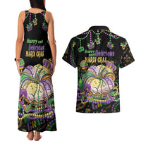 Happy And Delicious Mardi Gras Couples Matching Tank Maxi Dress and Hawaiian Shirt King Cake And Luxury Beadeds - Wonder Print Shop