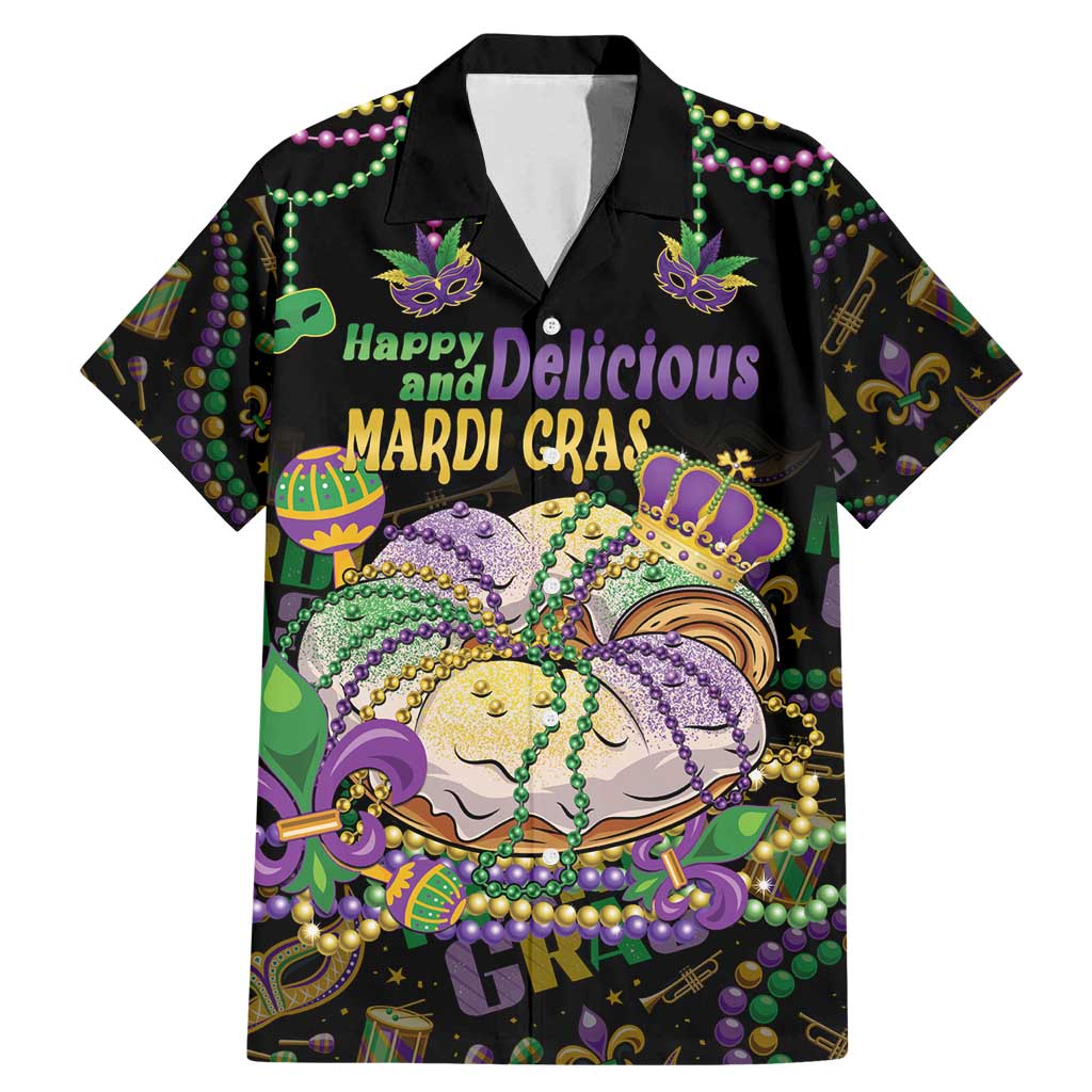 Happy And Delicious Mardi Gras Family Matching Mermaid Dress and Hawaiian Shirt King Cake And Luxury Beadeds - Wonder Print Shop