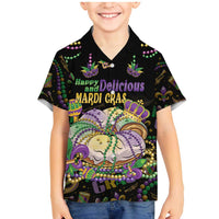 Happy And Delicious Mardi Gras Family Matching Mermaid Dress and Hawaiian Shirt King Cake And Luxury Beadeds - Wonder Print Shop