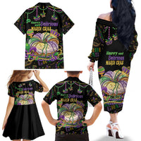 Happy And Delicious Mardi Gras Family Matching Off The Shoulder Long Sleeve Dress and Hawaiian Shirt King Cake And Luxury Beadeds - Wonder Print Shop