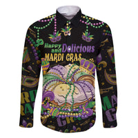 Happy And Delicious Mardi Gras Family Matching Off The Shoulder Long Sleeve Dress and Hawaiian Shirt King Cake And Luxury Beadeds - Wonder Print Shop