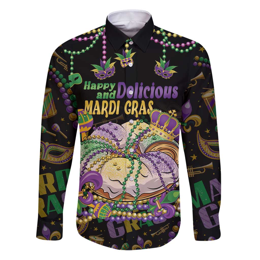 Happy And Delicious Mardi Gras Family Matching Puletasi and Hawaiian Shirt King Cake And Luxury Beadeds - Wonder Print Shop