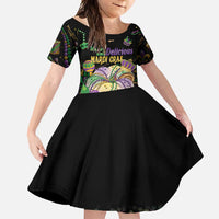 Happy And Delicious Mardi Gras Family Matching Short Sleeve Bodycon Dress and Hawaiian Shirt King Cake And Luxury Beadeds - Wonder Print Shop