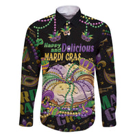 Happy And Delicious Mardi Gras Family Matching Short Sleeve Bodycon Dress and Hawaiian Shirt King Cake And Luxury Beadeds - Wonder Print Shop