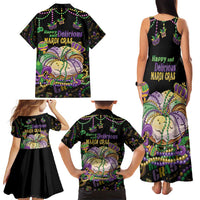 Happy And Delicious Mardi Gras Family Matching Tank Maxi Dress and Hawaiian Shirt King Cake And Luxury Beadeds - Wonder Print Shop