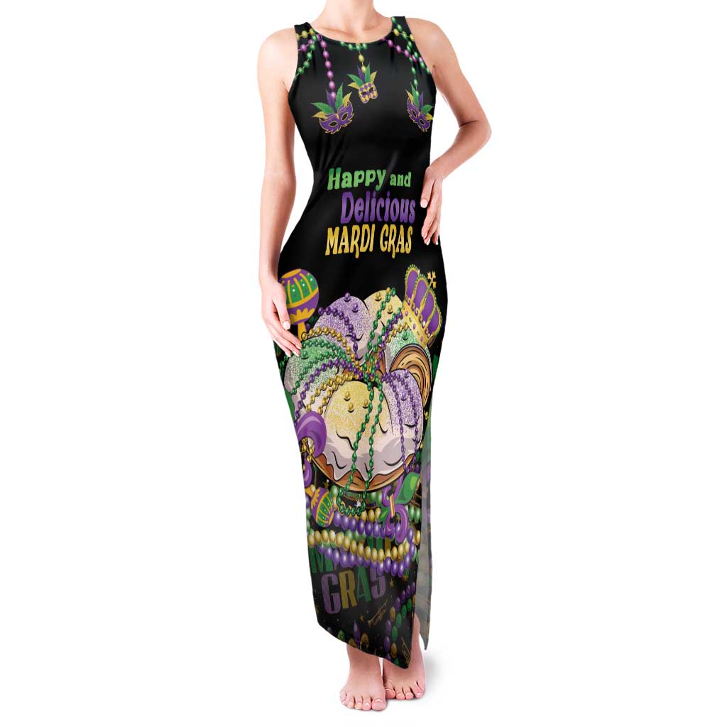 Happy And Delicious Mardi Gras Family Matching Tank Maxi Dress and Hawaiian Shirt King Cake And Luxury Beadeds - Wonder Print Shop