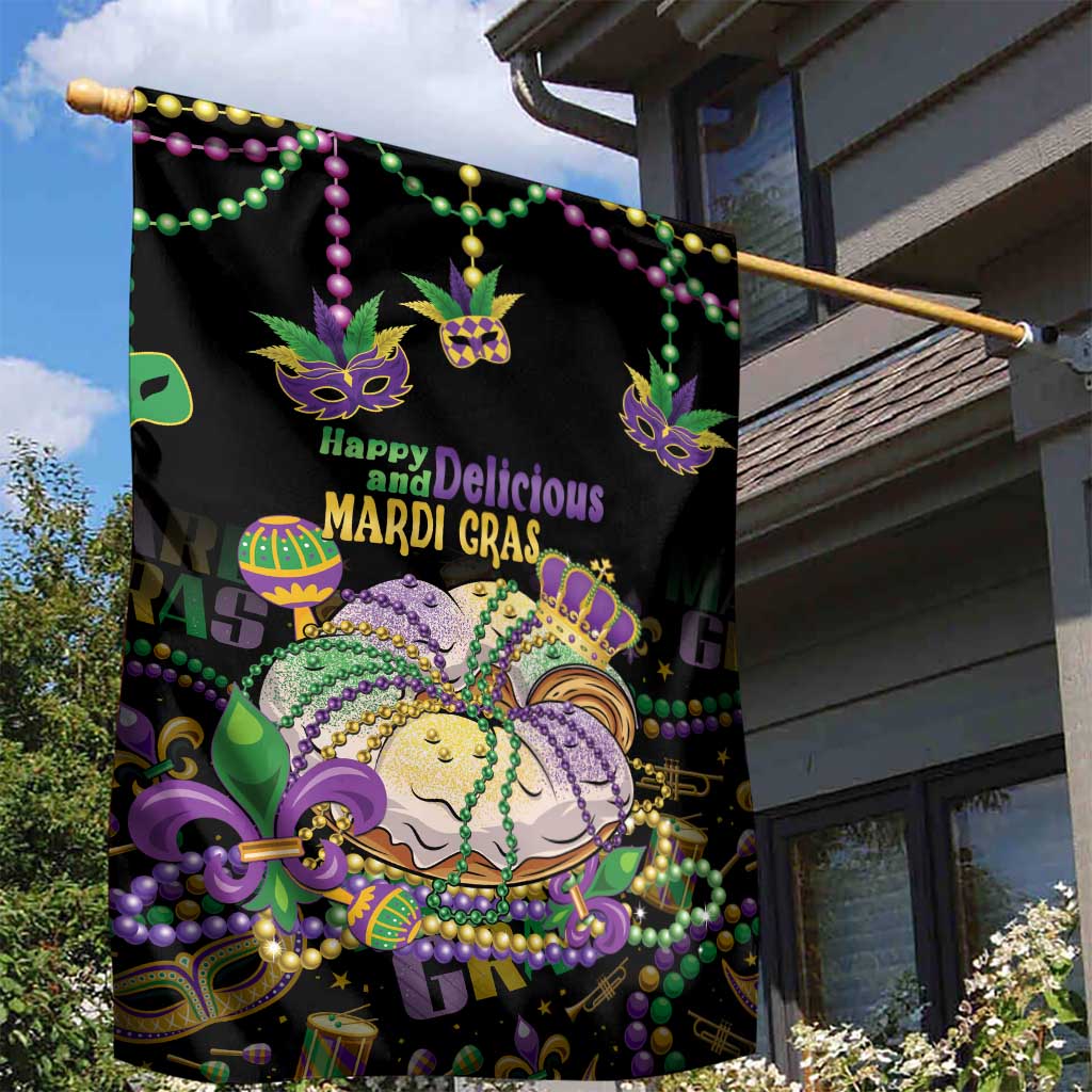 Happy And Delicious Mardi Gras Garden Flag King Cake And Luxury Beadeds - Wonder Print Shop