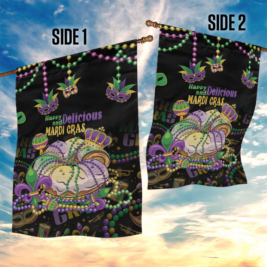 Happy And Delicious Mardi Gras Garden Flag King Cake And Luxury Beadeds - Wonder Print Shop