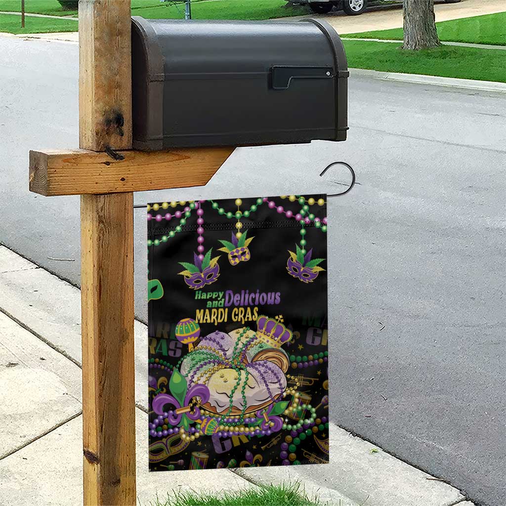 Happy And Delicious Mardi Gras Garden Flag King Cake And Luxury Beadeds - Wonder Print Shop