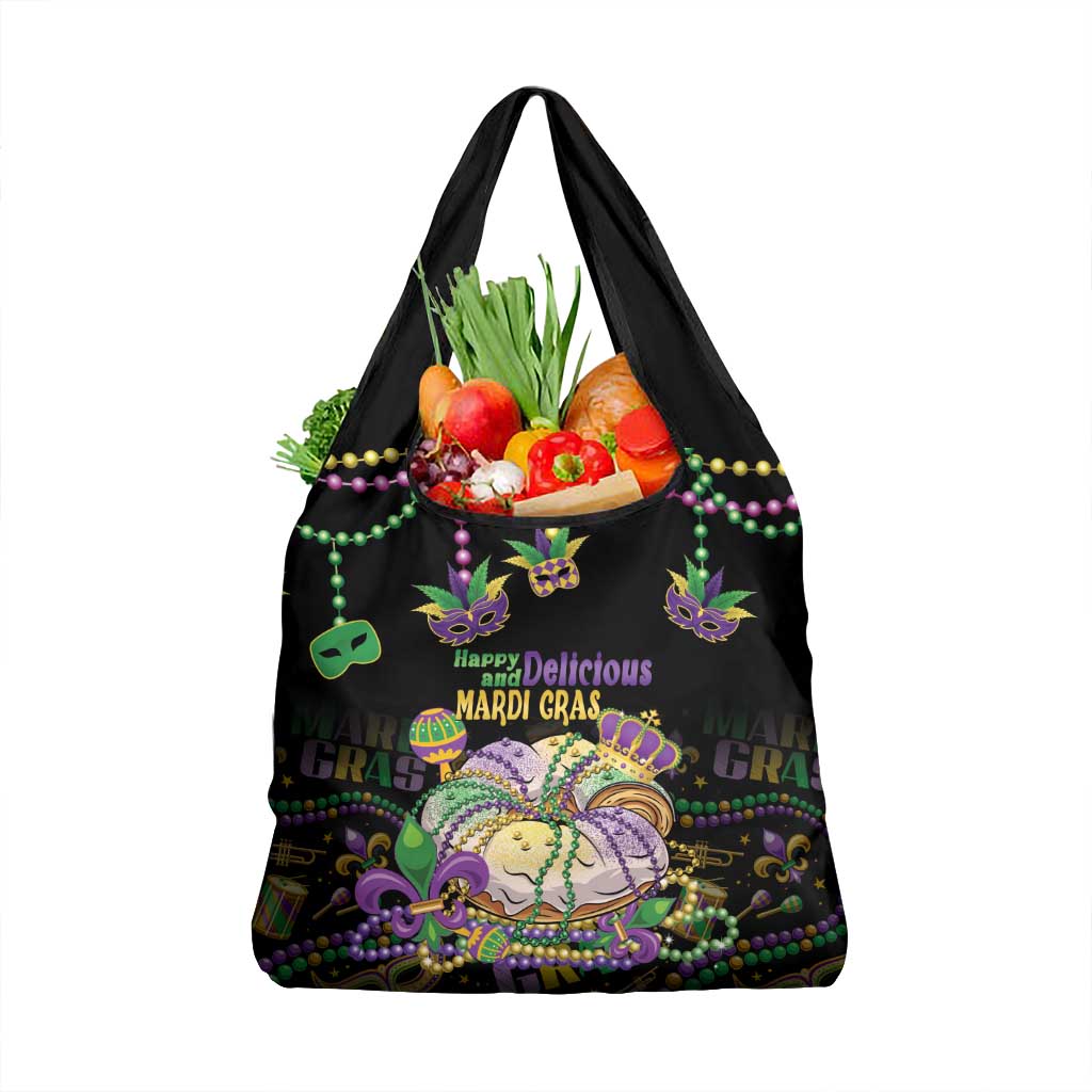 Happy And Delicious Mardi Gras Grocery Bag King Cake And Luxury Beadeds
