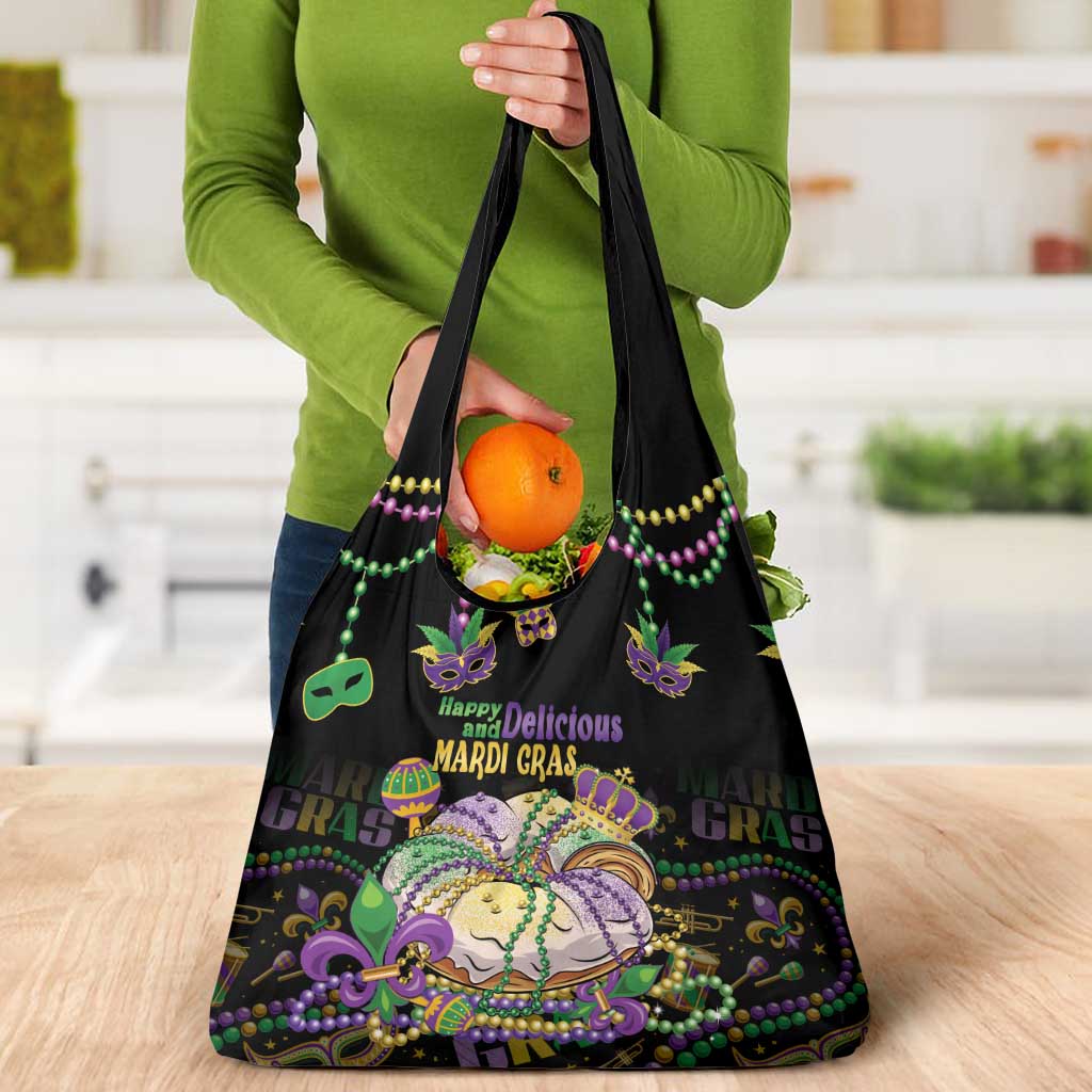 Happy And Delicious Mardi Gras Grocery Bag King Cake And Luxury Beadeds