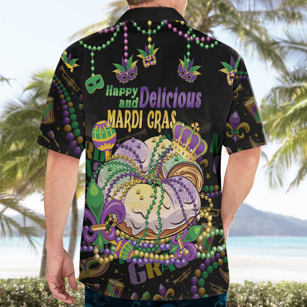Happy And Delicious Mardi Gras Hawaiian Shirt King Cake And Luxury Beadeds - Wonder Print Shop