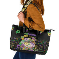 Happy And Delicious Mardi Gras Leather Tote Bag King Cake And Luxury Beadeds - Wonder Print Shop