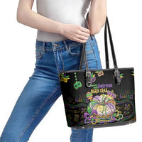Happy And Delicious Mardi Gras Leather Tote Bag King Cake And Luxury Beadeds - Wonder Print Shop