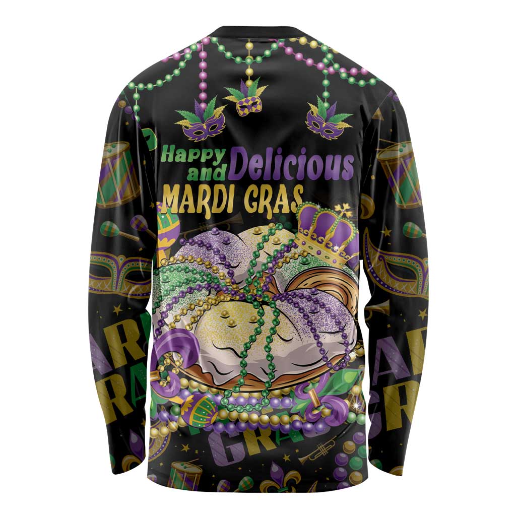 Happy And Delicious Mardi Gras Long Sleeve Shirt King Cake And Luxury Beadeds - Wonder Print Shop