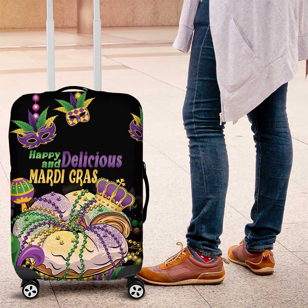 Happy And Delicious Mardi Gras Luggage Cover King Cake And Luxury Beadeds - Wonder Print Shop