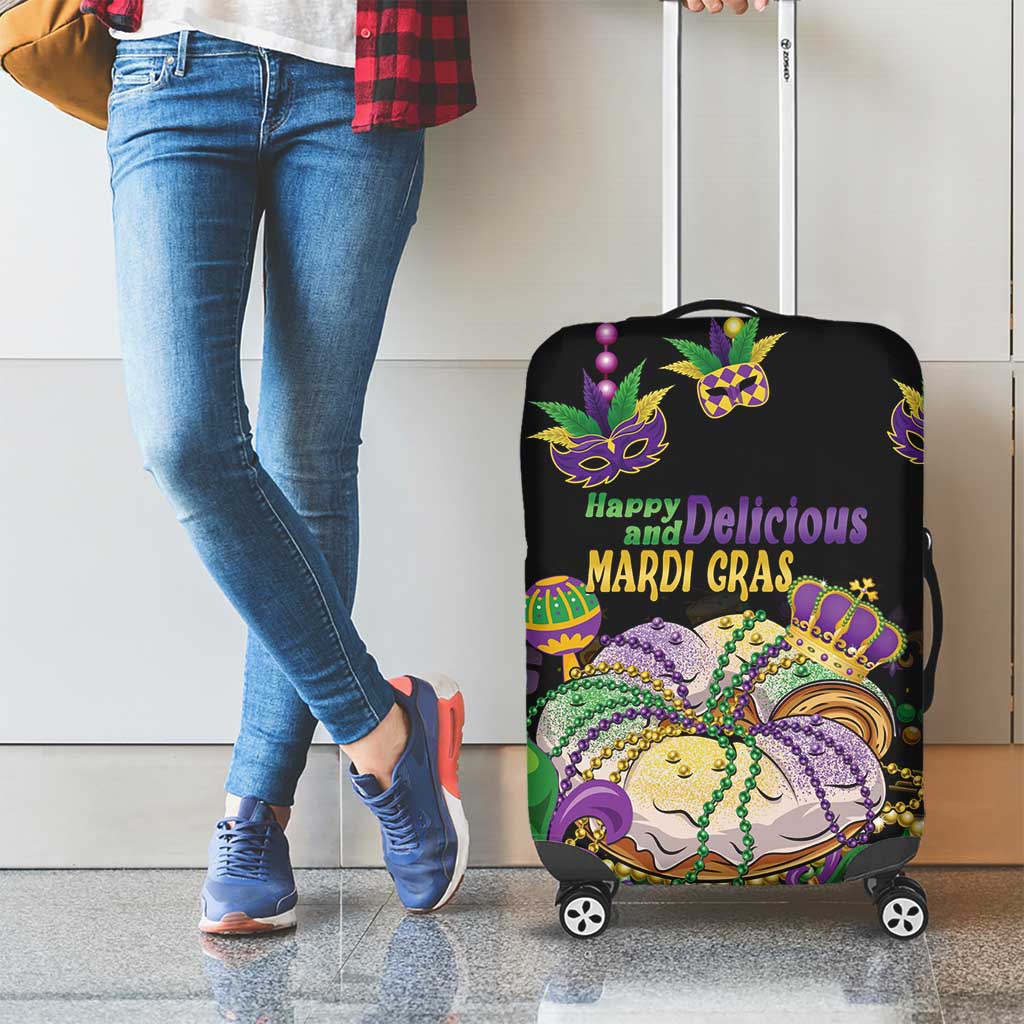 Happy And Delicious Mardi Gras Luggage Cover King Cake And Luxury Beadeds - Wonder Print Shop