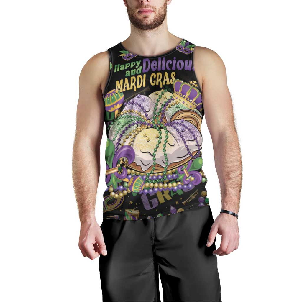 Happy And Delicious Mardi Gras Men Tank Top King Cake And Luxury Beadeds - Wonder Print Shop