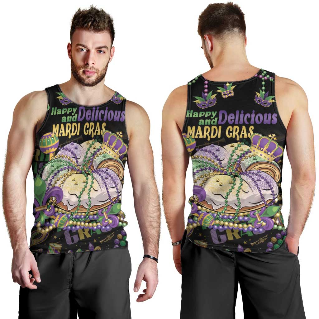 Happy And Delicious Mardi Gras Men Tank Top King Cake And Luxury Beadeds - Wonder Print Shop