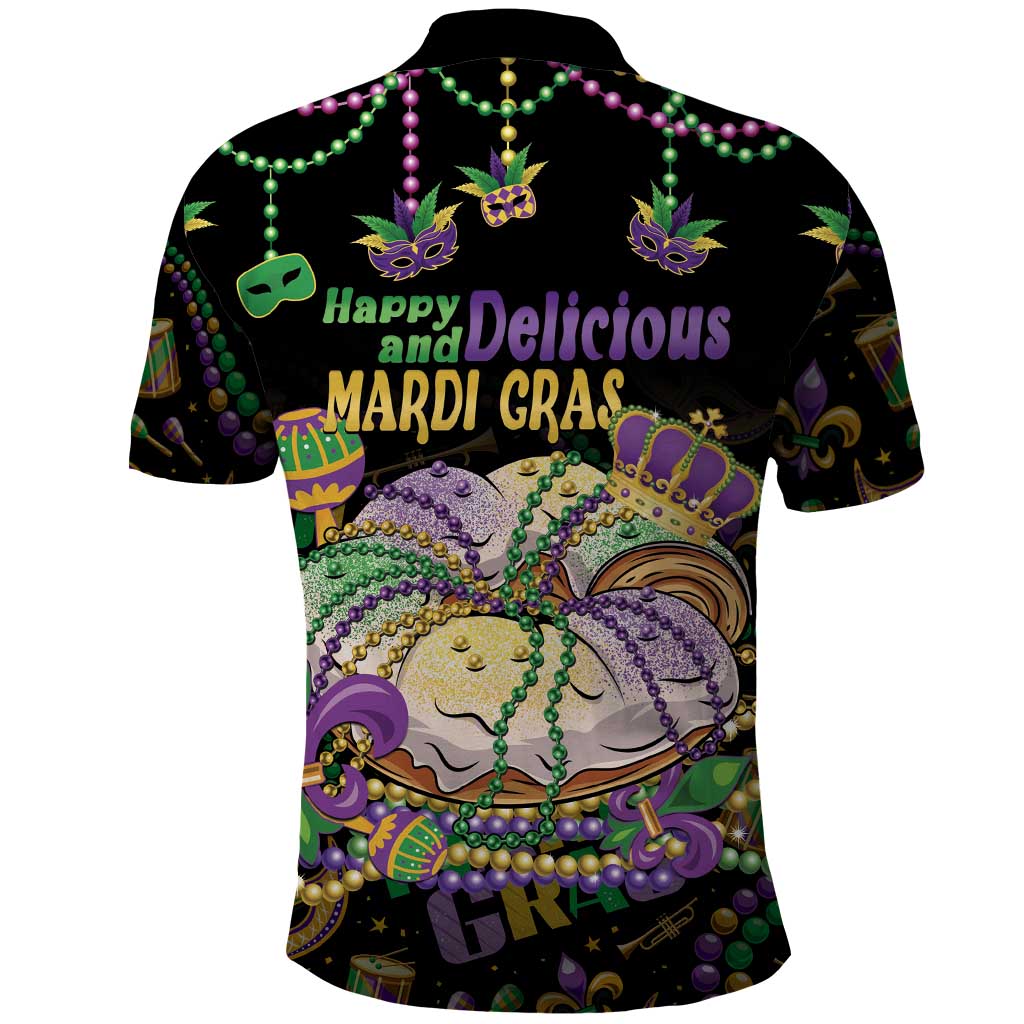 Happy And Delicious Mardi Gras Polo Shirt King Cake And Luxury Beadeds - Wonder Print Shop