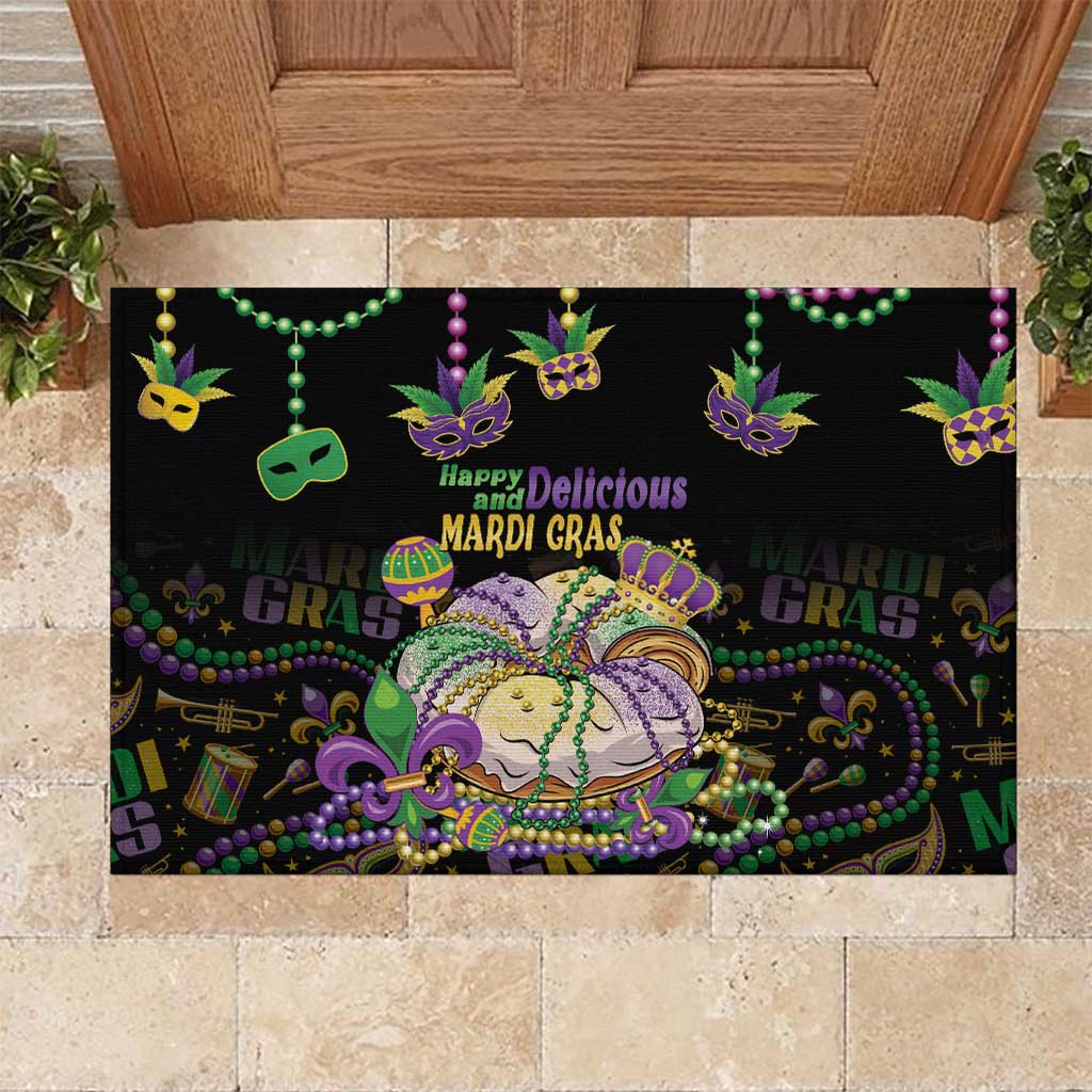 Happy And Delicious Mardi Gras Rubber Doormat King Cake And Luxury Beadeds - Wonder Print Shop