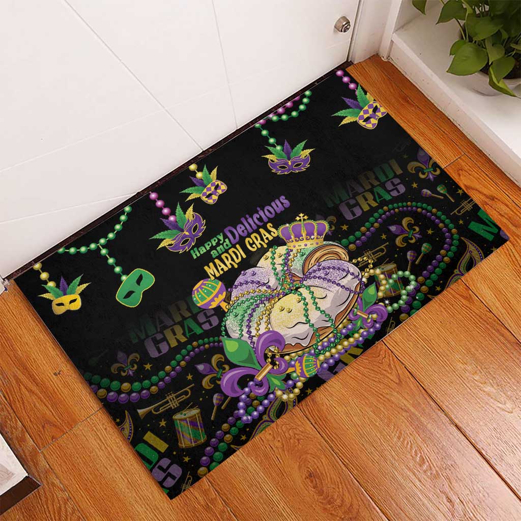 Happy And Delicious Mardi Gras Rubber Doormat King Cake And Luxury Beadeds - Wonder Print Shop