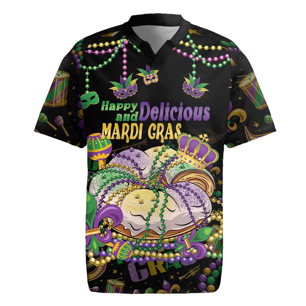 Happy And Delicious Mardi Gras Rugby Jersey King Cake And Luxury Beadeds - Wonder Print Shop