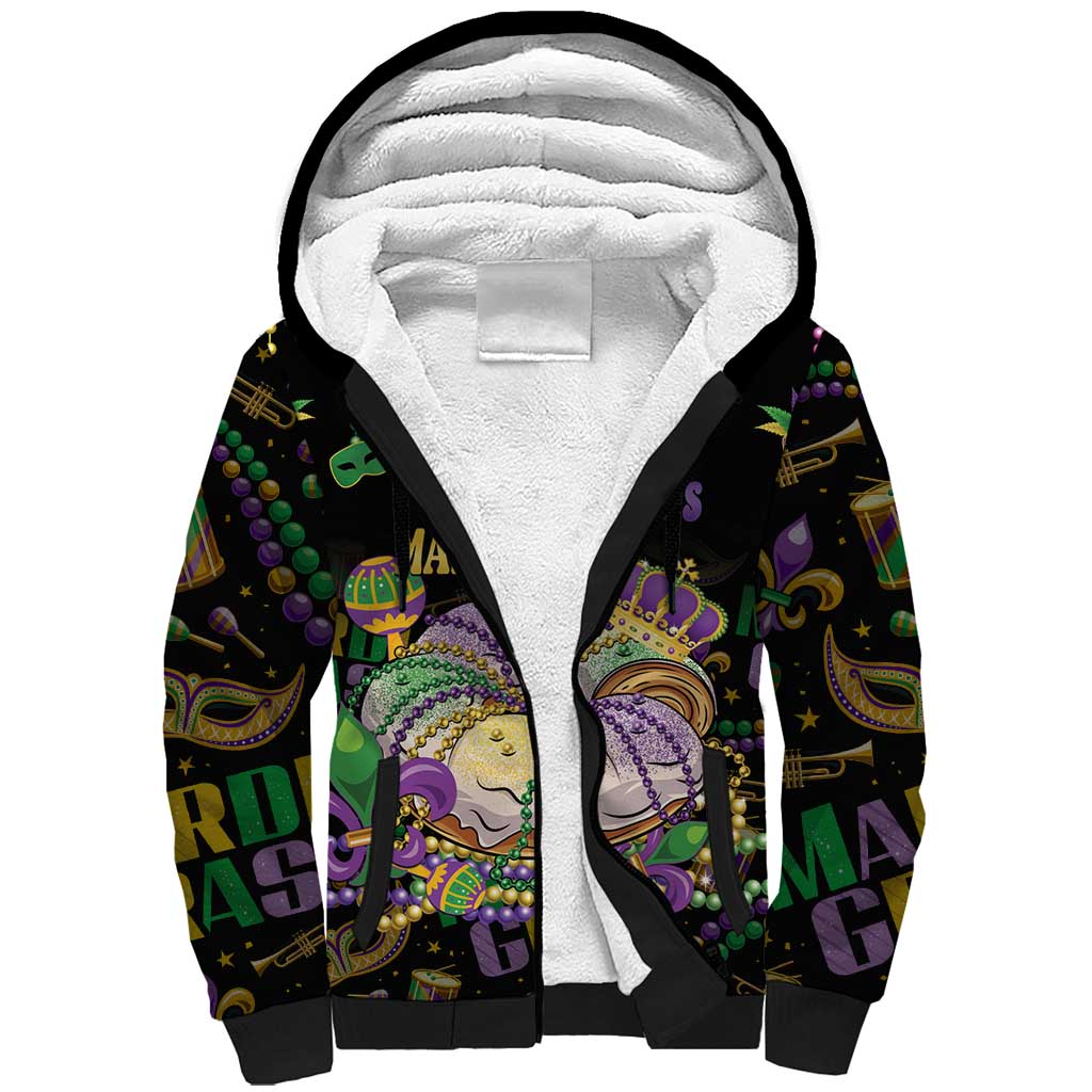 Happy And Delicious Mardi Gras Sherpa Hoodie King Cake And Luxury Beadeds - Wonder Print Shop
