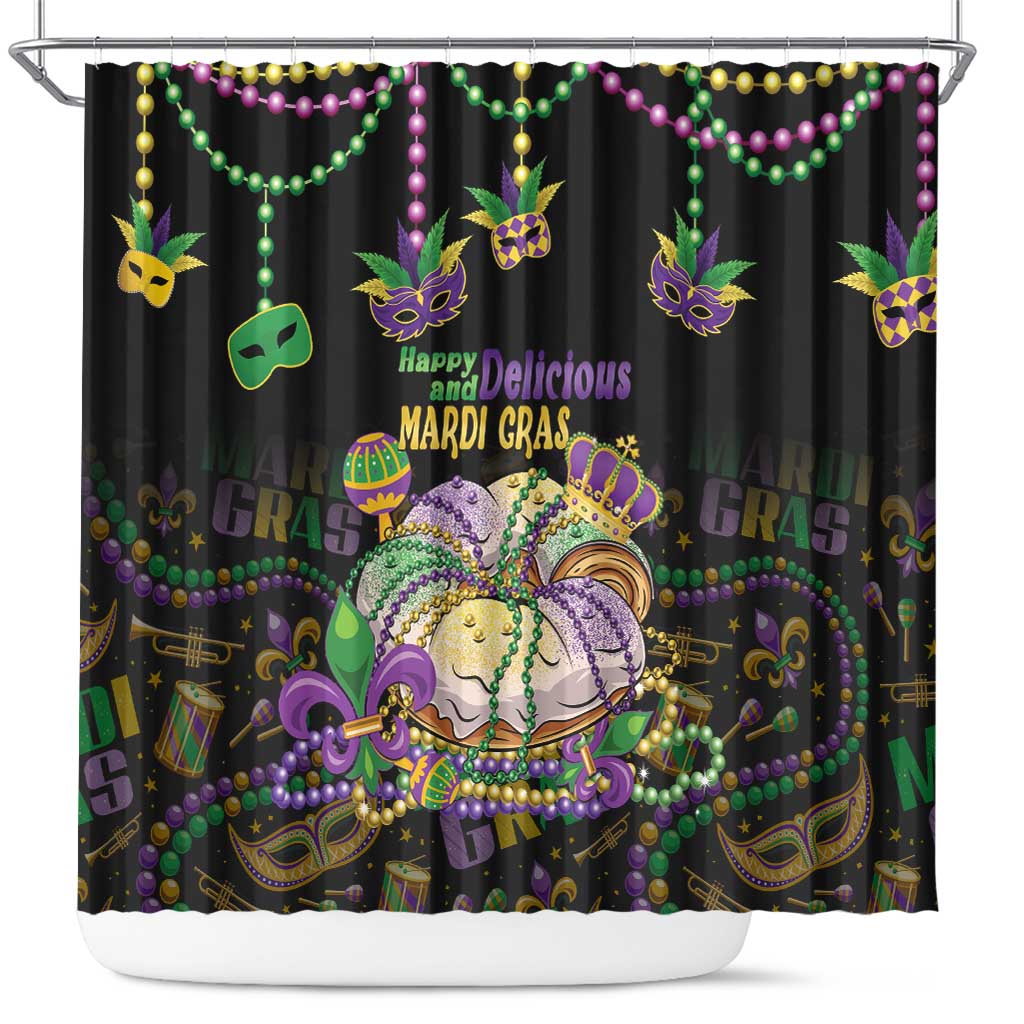 Happy And Delicious Mardi Gras Shower Curtain King Cake And Luxury Beadeds