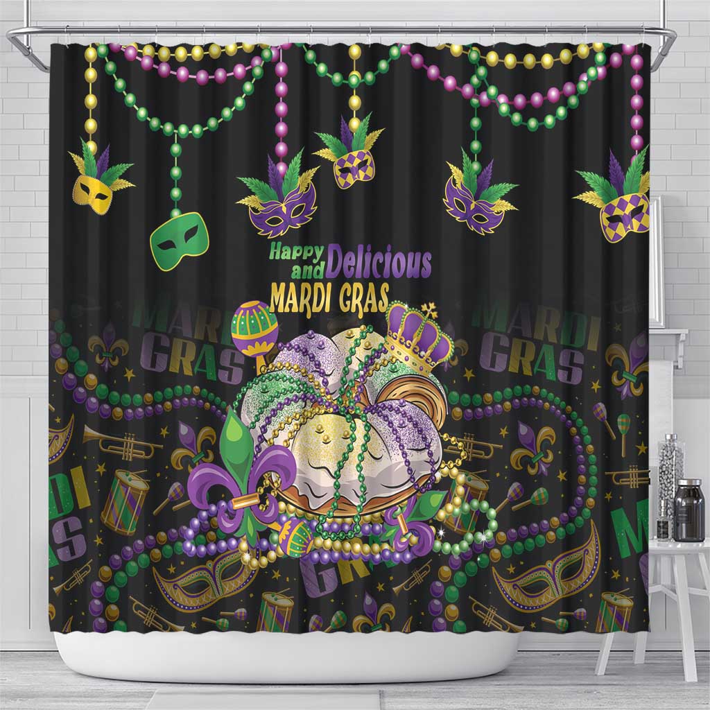 Happy And Delicious Mardi Gras Shower Curtain King Cake And Luxury Beadeds