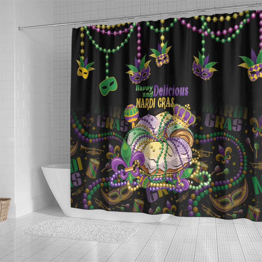 Happy And Delicious Mardi Gras Shower Curtain King Cake And Luxury Beadeds
