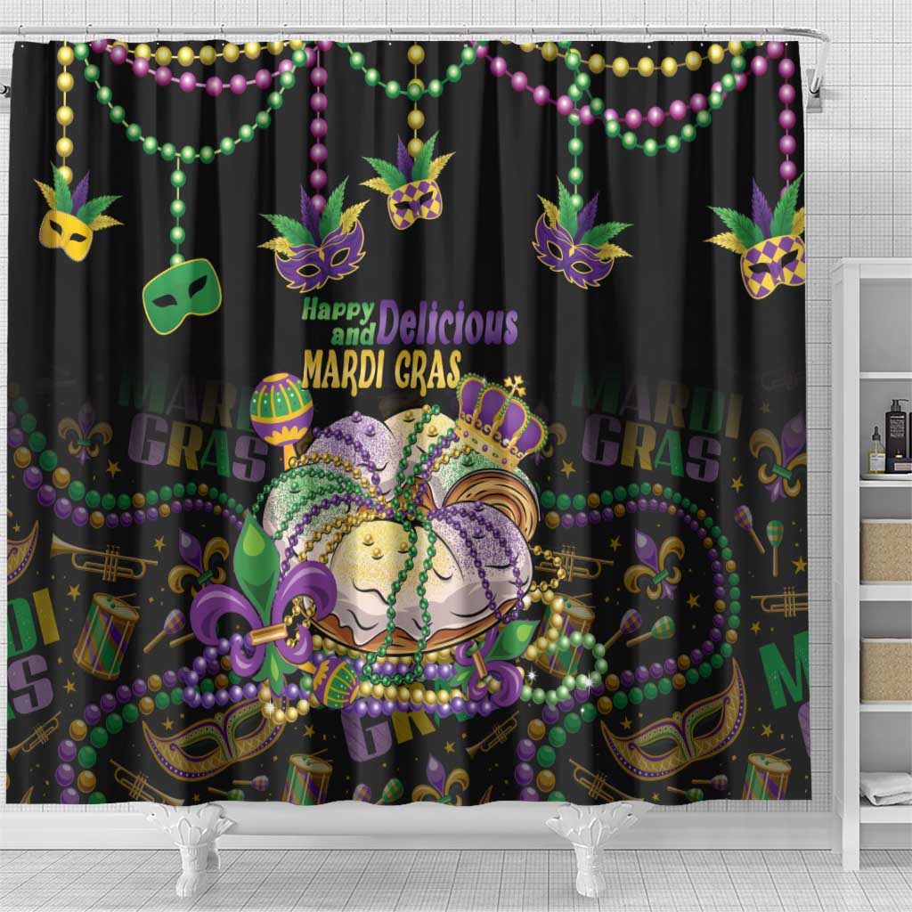 Happy And Delicious Mardi Gras Shower Curtain King Cake And Luxury Beadeds