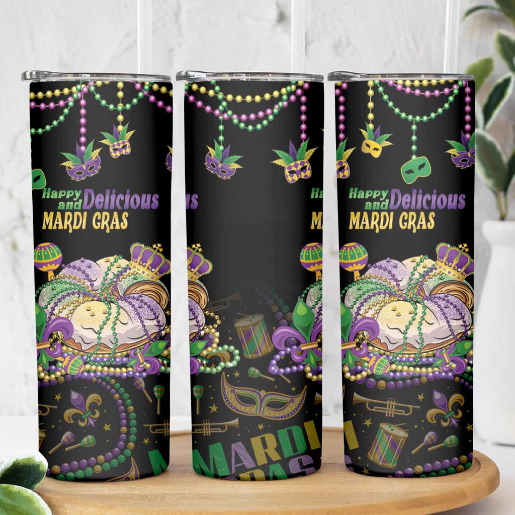 Happy And Delicious Mardi Gras Skinny Tumbler King Cake And Luxury Beadeds - Wonder Print Shop